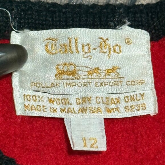 Vintage Tally-Ho Red Boiled Wool Cardigan – Size 12 - Picture 7 of 15